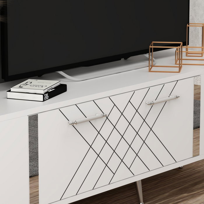 Hanah Home Soporte de TV Blanco y Plata con Diseño de Rombos